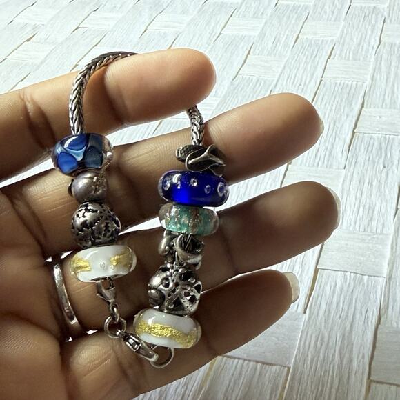 LAA Trollbeads Sterling Silver 925 Charm Bracelet 10 Glass Beads + Charms